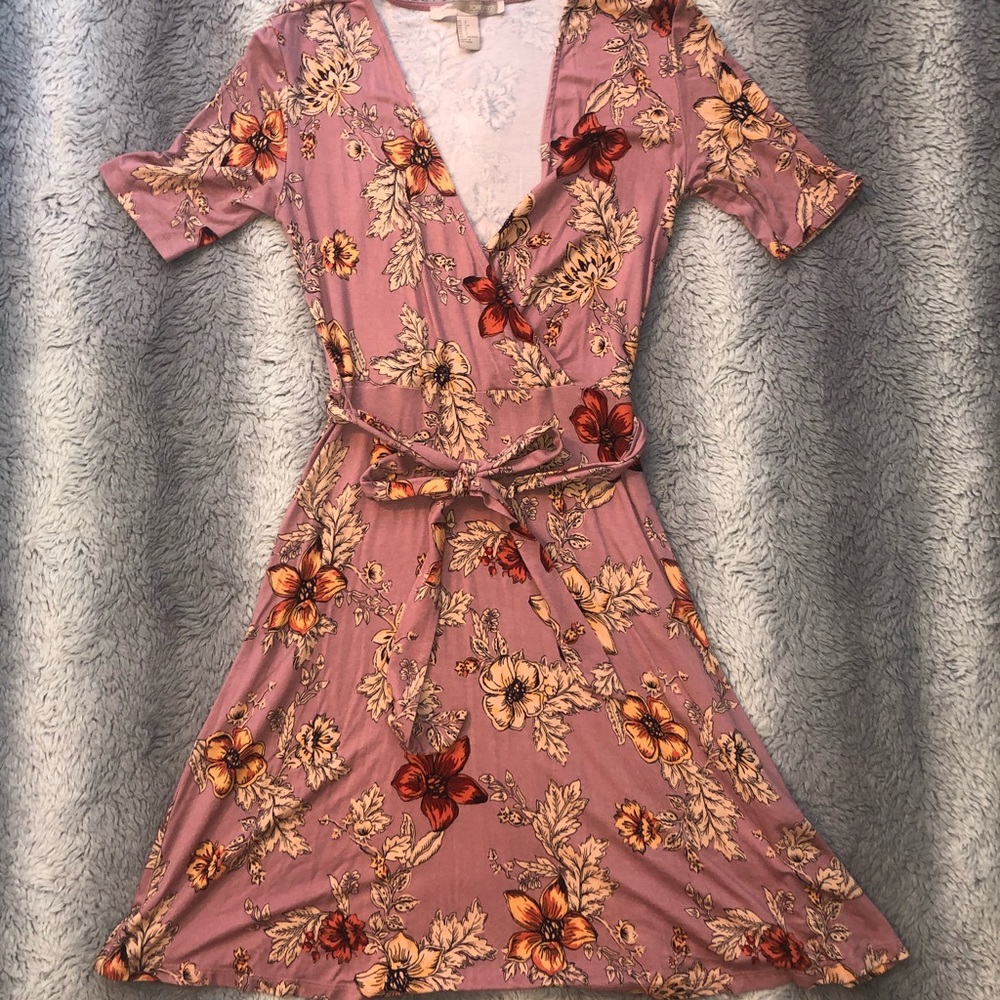 Pink Floral Wrap Dress